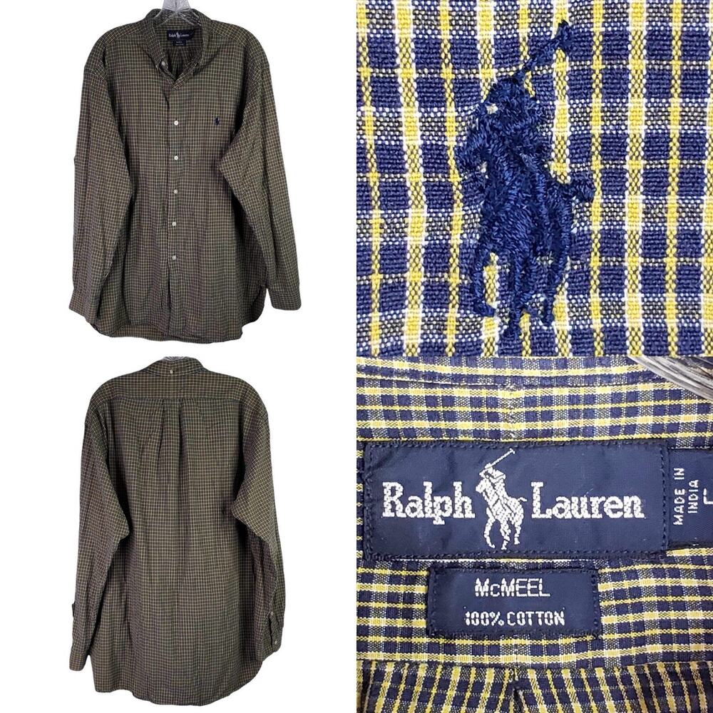 Polo Ralph Lauren Oxford Shirt Men's L/XL Plaid LS Button Down McMeel